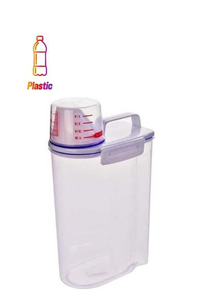 BLOOMING TIME Plastic Food Container With Measuring Cup Clear/Blue/Red 2Liters