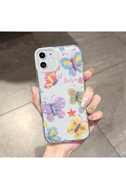 Hontinga iPhone 12 Compatible Transparent Camera Protected Butterfly Airbag S...