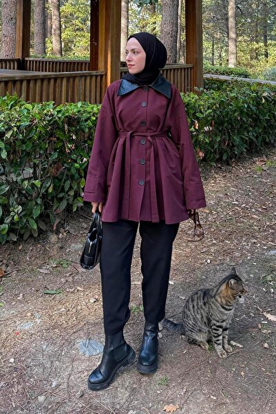 lamelif Γκαρντικό παλτό με γιακά μπορντό