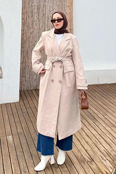 lamelif Wide Cuff Cashmere Coat Beige