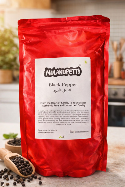 Mulakupetti فلفل أسود فاخر | طبيعي 100% ومجفف بالشمس، منتقى يدويًا من مزارع ولاية كيرالا - 1 كجم و100 جم