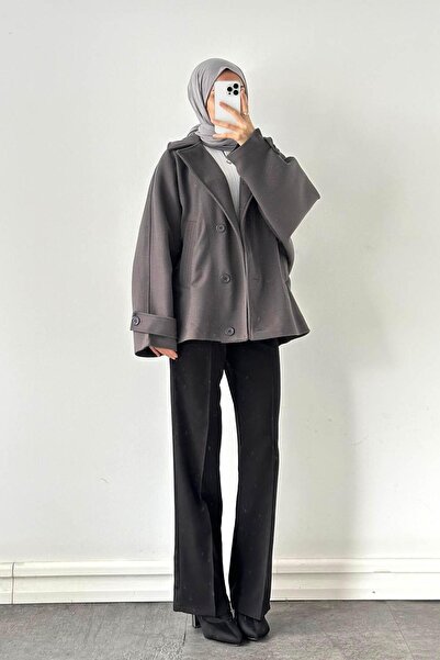 lamelif Sleeve Belted Cashmere Coat Anthracite