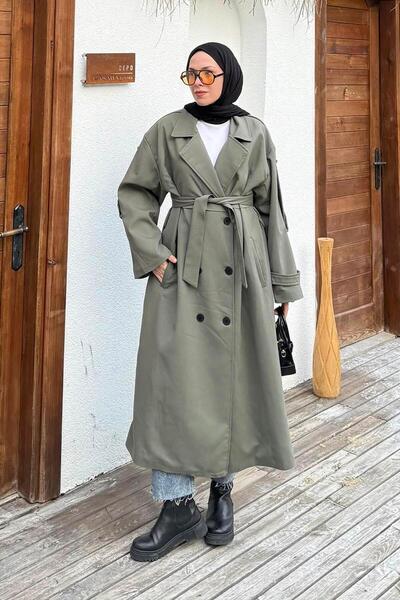 lamelif Long Epaulet Trench Khaki