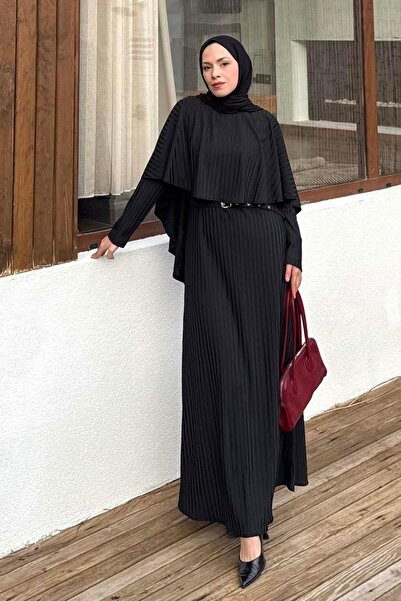 lamelif Herringbone Belted Dress Black