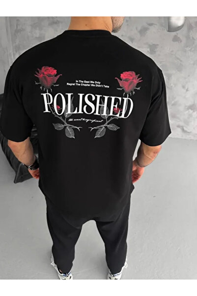 JANES Unisex Crew Neck Printed Oversize T-Shirt - Black