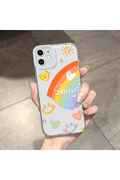 Hontinga iPhone 12 Compatible Transparent Camera Protected Rainbow Airbag Sof...