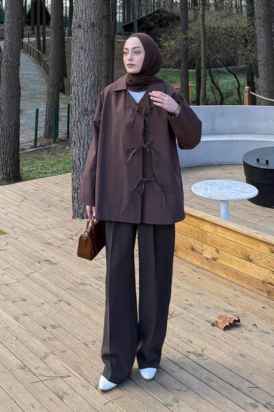 lamelif Bow Detailed Trench Coat Bitter Brown