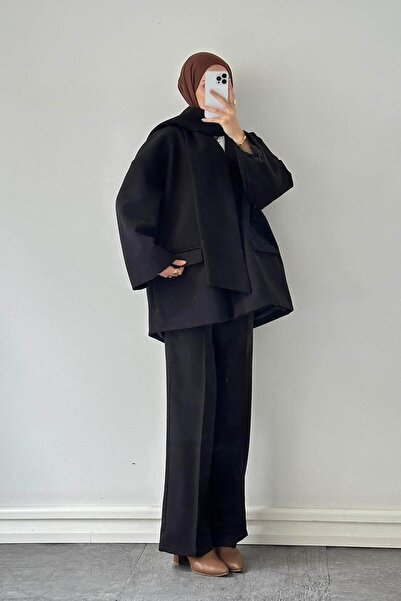 lamelif Scarf Cashmere Coat Black