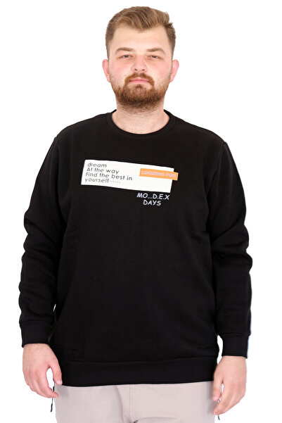 ModeXL Mode XL Large Size Men's Crew Neck Sweatshirt Days U25801 Black