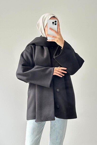 lamelif Shawl Collar Stamp Coat Black