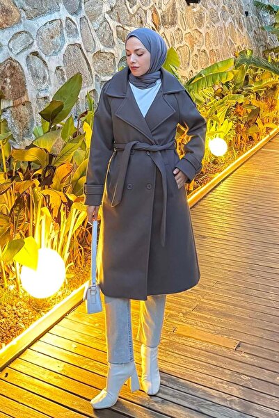 lamelif Balloon Sleeve Knitted Cashmere Coat Anthracite