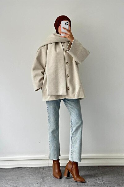 lamelif Shawl Collar Cashmere Coat Stone