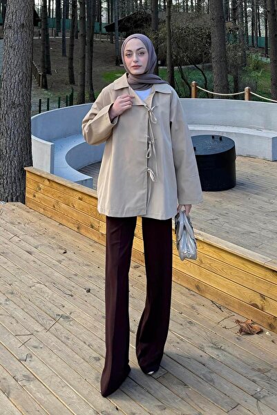 lamelif Bow Detailed Trench Coat Beige