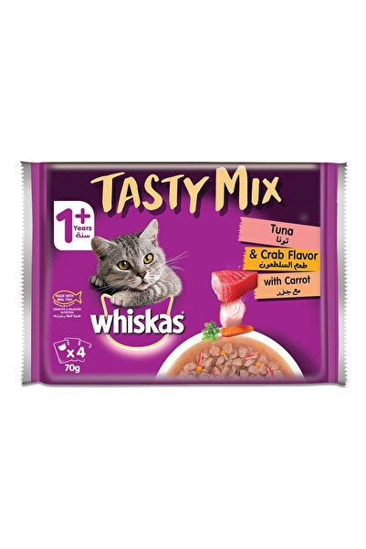 Whiskas Tasty Mix Tuna & Crab Collection in Gravy Wet Cat Food for Adult Cats 1+ Years Pack of 4 x 7