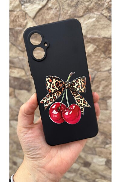 Vip Case Omix X3 Compatible Cherry Bow Leopard Pattern Silicone Shock-Absorbing Classic Protected Rubber Case 277