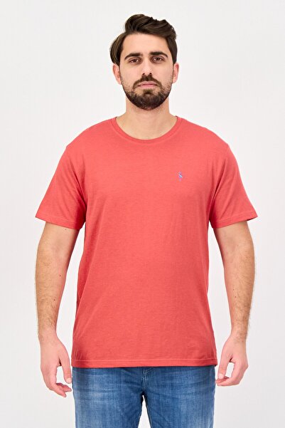 TailorByrd Men Crew Neck Short Sleeve Embroidered Logo T-Shirt, Red