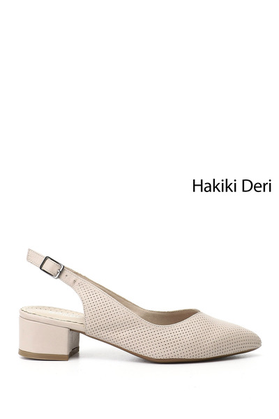 GÖNDERİ(R) Women's Beige Thick Heeled Open Back Genuine Leather Shoes