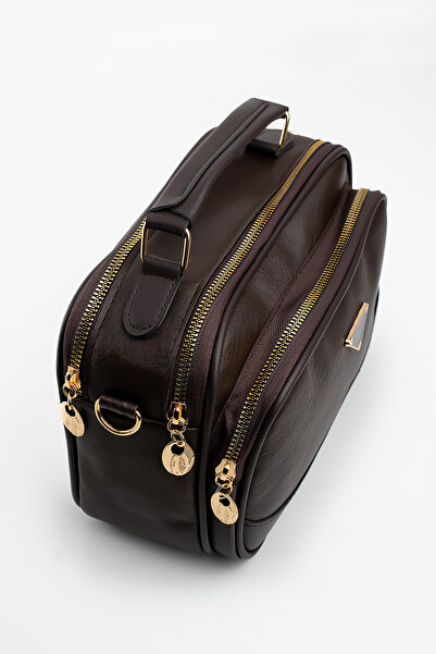 Cochines Γυναικεία τσάντα χειρός και ώμου με δερμάτινο λουράκι με επένδυση 3 τμημάτων σε καφέ χρώμα