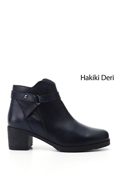GÖNDERİ(R) Γυναικείες μπότες από γνήσιο δέρμα με χοντρό τακούνι με φερμουάρ αντίκες Navy Blue