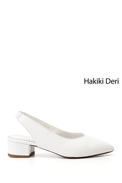 GÖNDERİ(R) Women's White Thick Heeled Open Back Genuine Leather Shoes