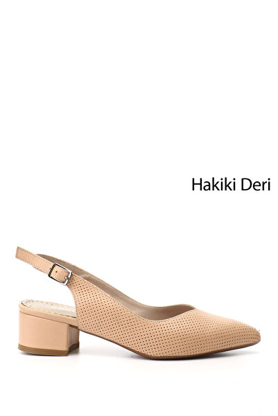 GÖNDERİ(R) Women's Skin Thick Heeled Open Back Genuine Leather Shoes