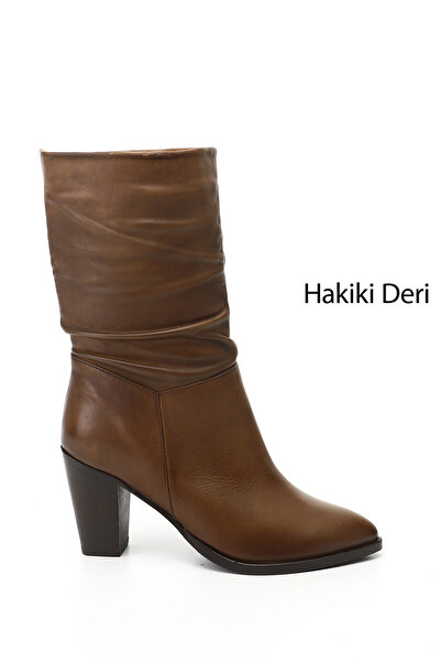 GÖNDERİ(R) Cizme din piele naturală cu toc gros, cu burduf antic, din nurcă