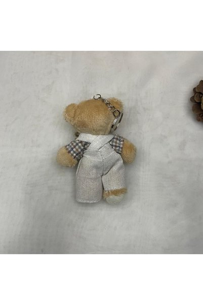 Bukle İplik سلسلة مفاتيح دمية دب لطيفة - زينة حقيبة بتصميم فتاة وصبي مع بدلة كتان مزخرفة بالتفاصيل المربعة