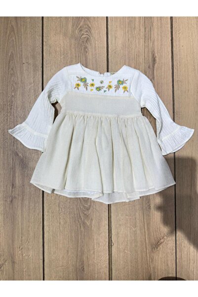 Tk فستان فتاة فاتنة للأعمار من 12 شهرًا فما فوق، بلون كريمي مع تطريز زهور على...