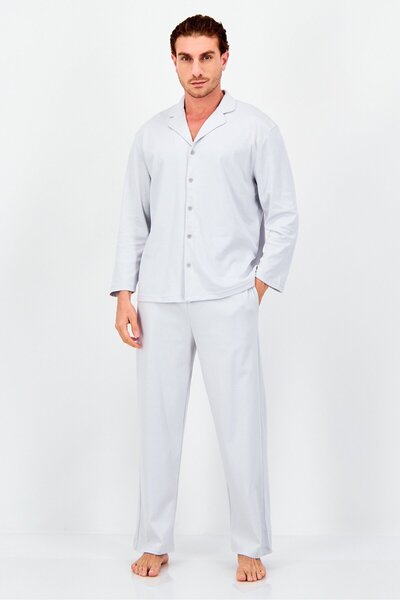 London Fog طقم بيجاما رجالي مكون من قطعتين، قميص بأكمام طويلة وبنطال، لون رمادي فاتح