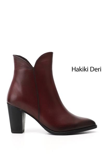 GÖNDERİ(R) Women's Burgundy Antique Zippered Pointed Toe Genuine Leather Boots