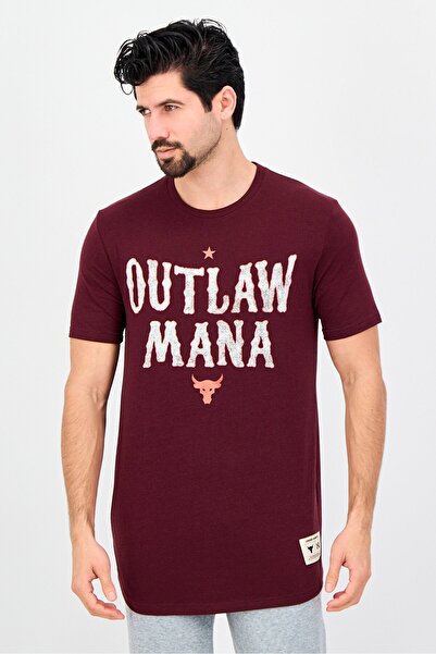 Under Armour تيشيرت رجالي فضفاض بأكمام قصيرة من بروجكت روك، لون عنابي