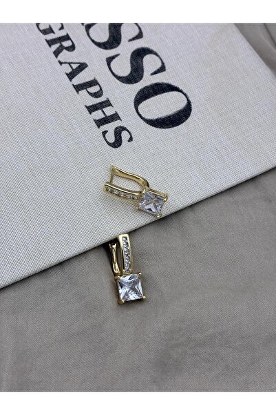 Hedef Bijuteri Zircon Stone Gold Color U Model Baguette Stone Detailed Earrings Cm15