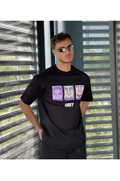 JANES Unisex Crew Neck Printed Oversize T-Shirt - Black