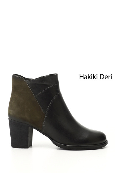 GÖNDERİ(R) Women's Zippered Thick Heeled Genuine Leather Boots