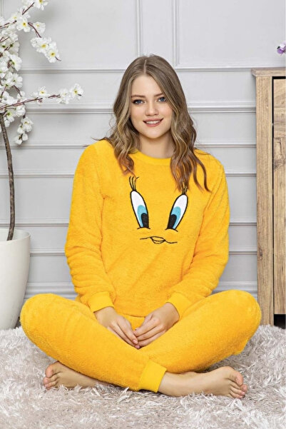 Farya Home Chick Patterned Wellsoft Plush Fleece Cuffed Thick Pajama Set