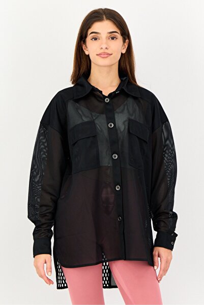 adidas Women Sportswear Fit Long Sleeve Outdoor 3-Stripes Mesh Shirt, Black