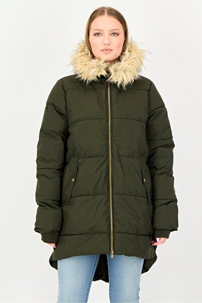 Cropp Women Quilted Long Puffer Jacket, Olive