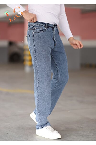 LORDA GİYİM TONI S Men's Jeans Baggy High Waist Zippered Lycra Blue Snow Wash