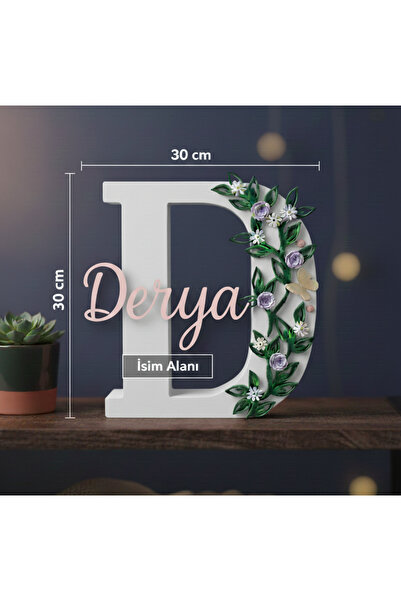 Butik Kişiye Özel 30 CM İsimli Harf Dekor – 3D Baskı Çiçekli Bebek & Çocuk Od...