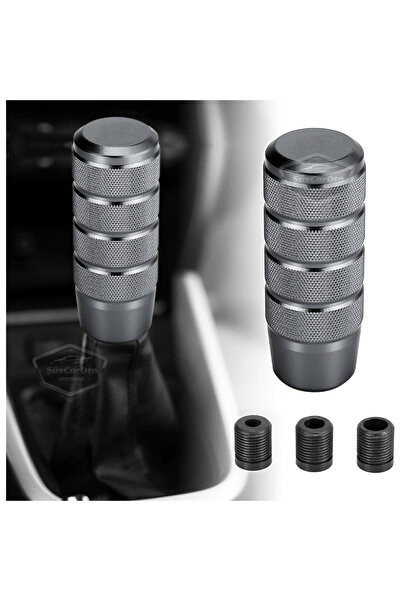 ŞüsCarOto Aksesuar Universal 9.5cm Jdm Metal Sport Gear Shift Knob with Bracket Aluminum Auto-Manual Gear Shift Titanium Gray