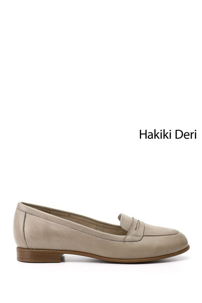 GÖNDERİ(R) حذاء باليرينا نسائي من الجلد الطبيعي باللون البيج