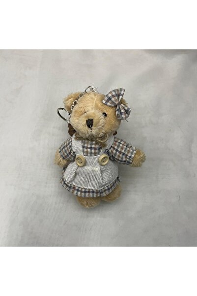 Bukle İplik Cute Plush Teddy Bear Keychain - Bag Ornament with Plaid Detailed Linen Overalls for Girls & Boys Model Options
