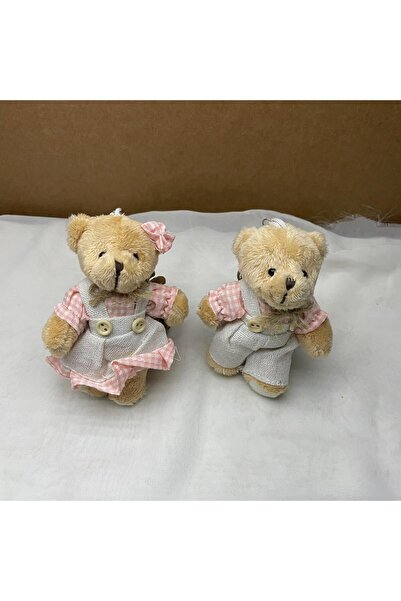 Bukle İplik Cute Plush Teddy Bear Keychain - Bag Ornament with Plaid Detailed Linen Overalls for Girls & Boys Model Options