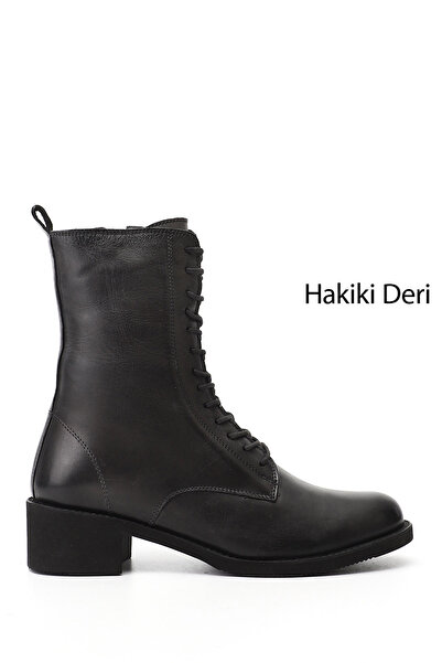 GÖNDERİ(R) Women's Smoked Zippered Rubber Sole Genuine Leather Boots