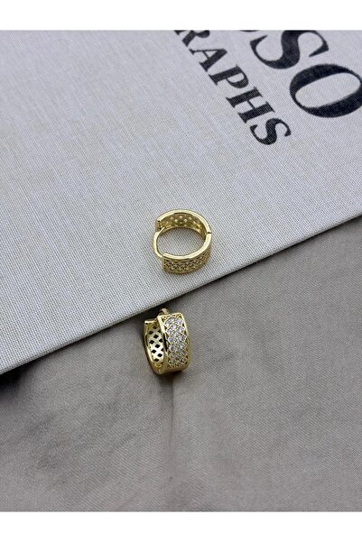 Hedef Bijuteri Zircon Stone Gold Color Straw Pattern Thick Hoop Model Earrings Cm13