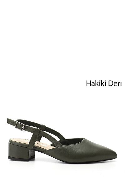 GÖNDERİ(R) حذاء نسائي بكعب سميك مفتوح من الخلف مصنوع من الجلد الطبيعي