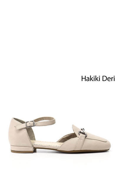 GÖNDERİ(R) Women's Beige Buckle Genuine Leather Mary Jane Ballerinas