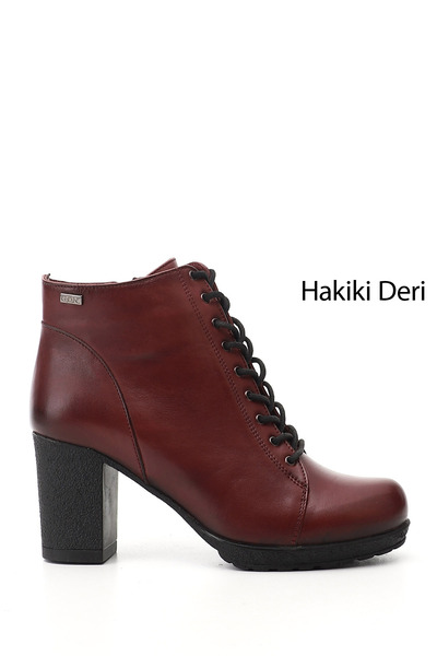 GÖNDERİ(R) Women's Burgundy Zippered Thick Heeled Genuine Leather Boots