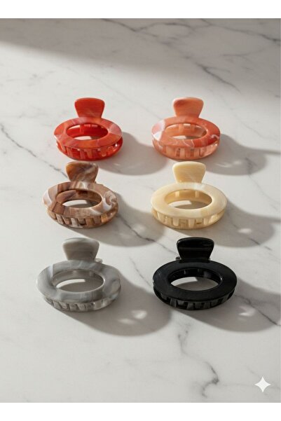 LUXENYA DESİGN 6’lı Mermer Desenli Kadın Küçük Mandal Oval Saç Tokası Seti Re...