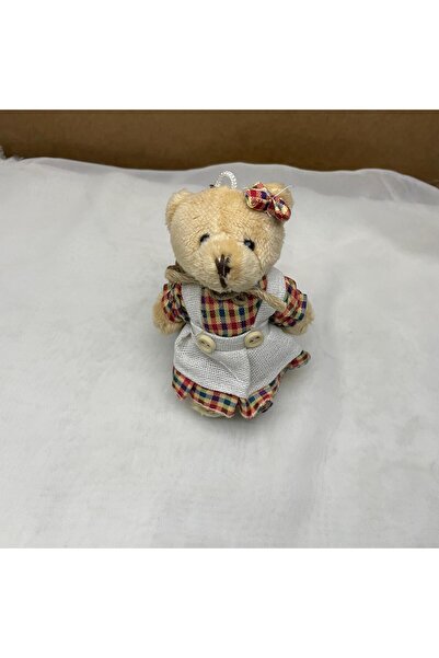 Bukle İplik Cute Plush Teddy Bear Keychain - Bag Ornament with Plaid Detailed Linen Overalls for Girls & Boys Model Options